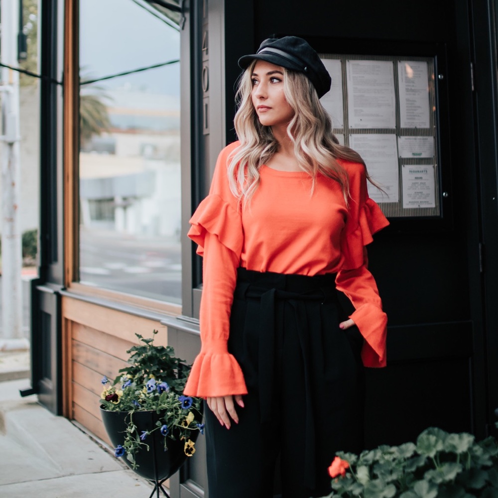 Red ruffle sweater top
